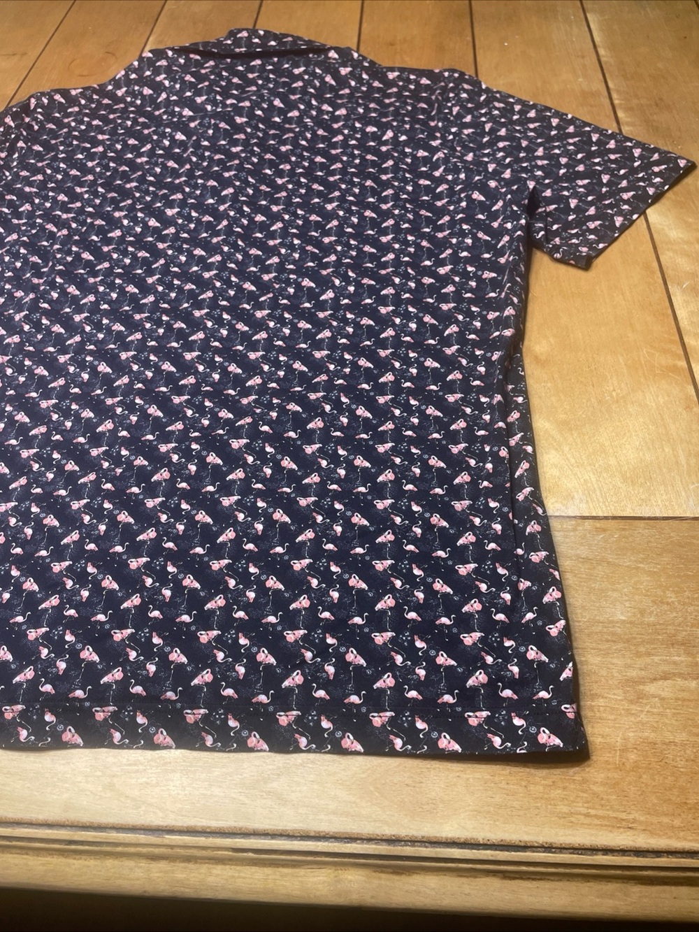 Bugatchi OooCotton 8 Way Tech Black Polo with Pink Flamingo Motif Size Large - Picture 14 of 16
